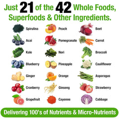 Vegan multivitamin capsules next to greens and berries