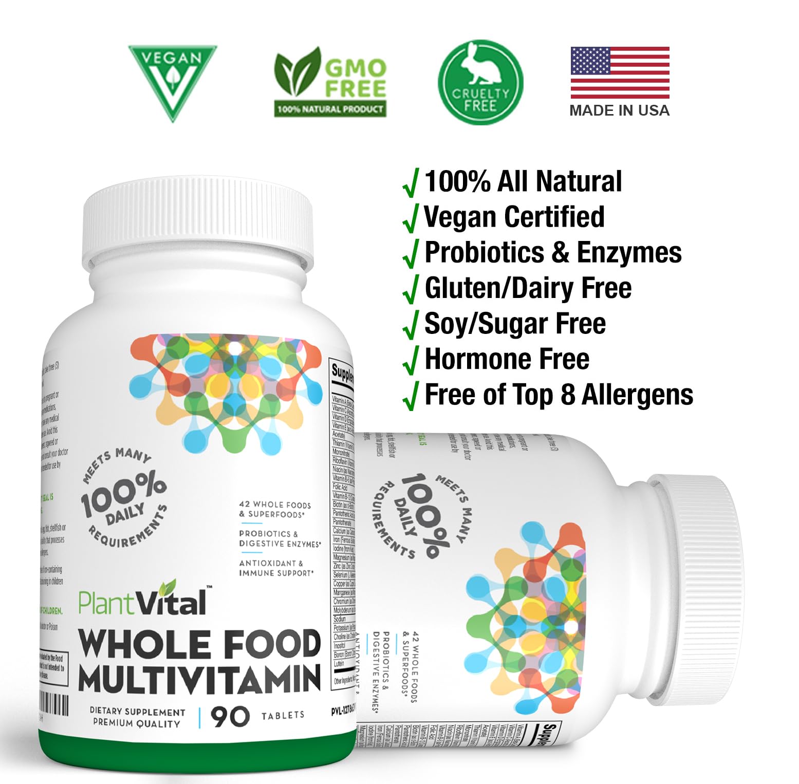 Close-up of plant-based vitamin blends and herbs