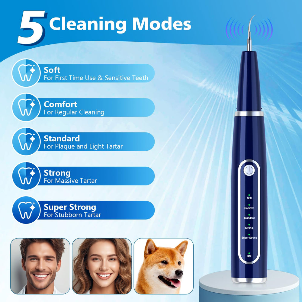 5 adjustable cleaning modes indicator on blue plaque remover