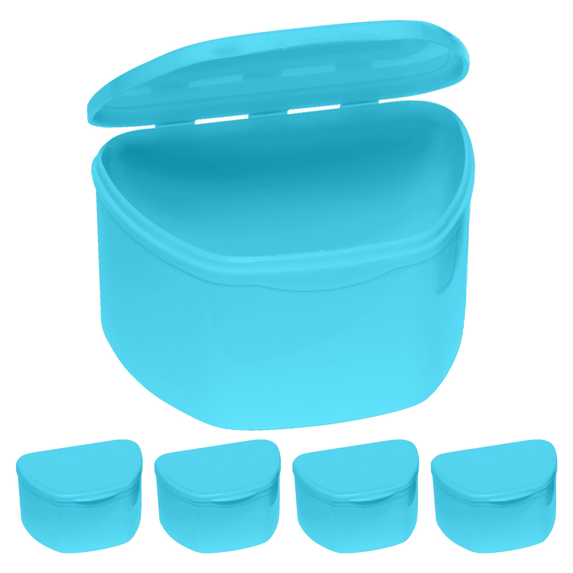 Blue PlastCare USA denture case, pack of 5 with lid – front view