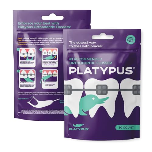 Under arch wire flossers for braces from Platypus, pack five, close up