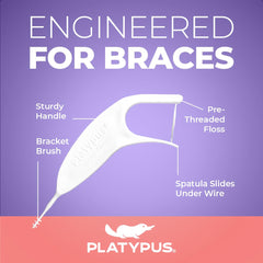 Orthodontic flossers pick end for removing food and plaque around brackets