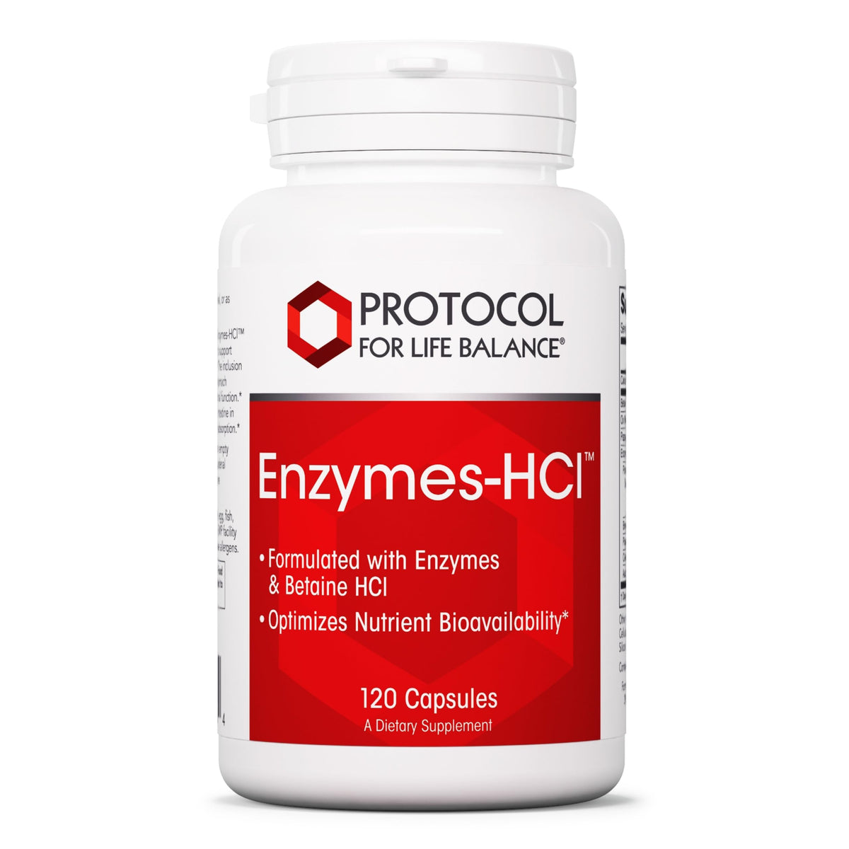 Bottle of Protocol for Life Balance Enzymes-HCl with capsules
