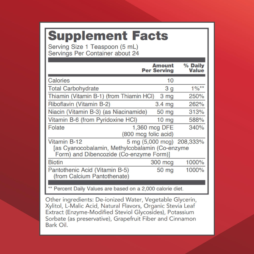 Label close-up showing 5,000 mcg B-12 in three forms