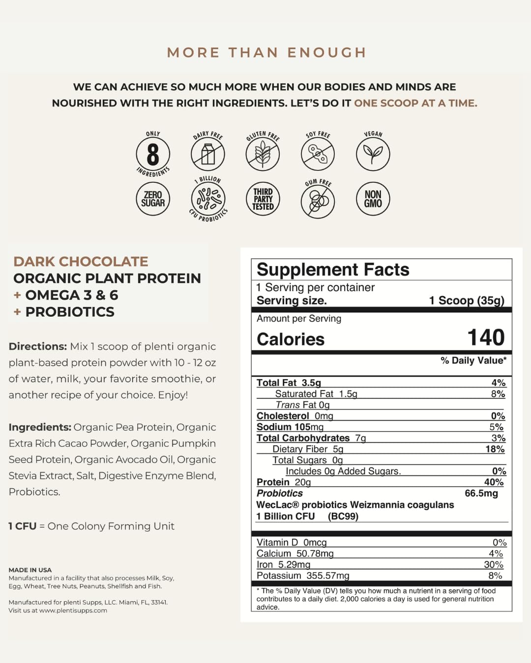Graphic showing eight real ingredients in plenti formula