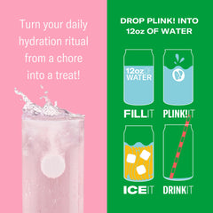 Plink Watermelon tablet dissolving in water for fast, hassle-free hydration.