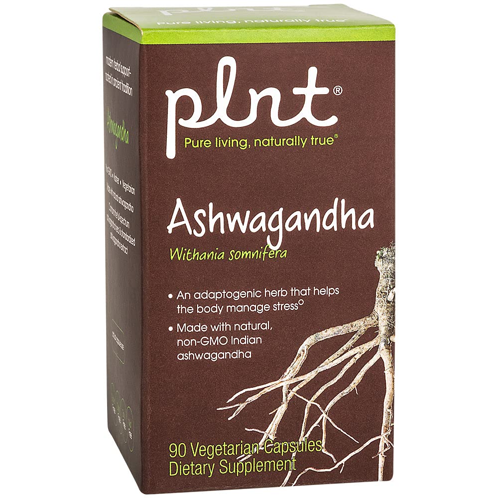 PLNT Ashwagandha bottle with 380mg per serving and 90 veggie capsules