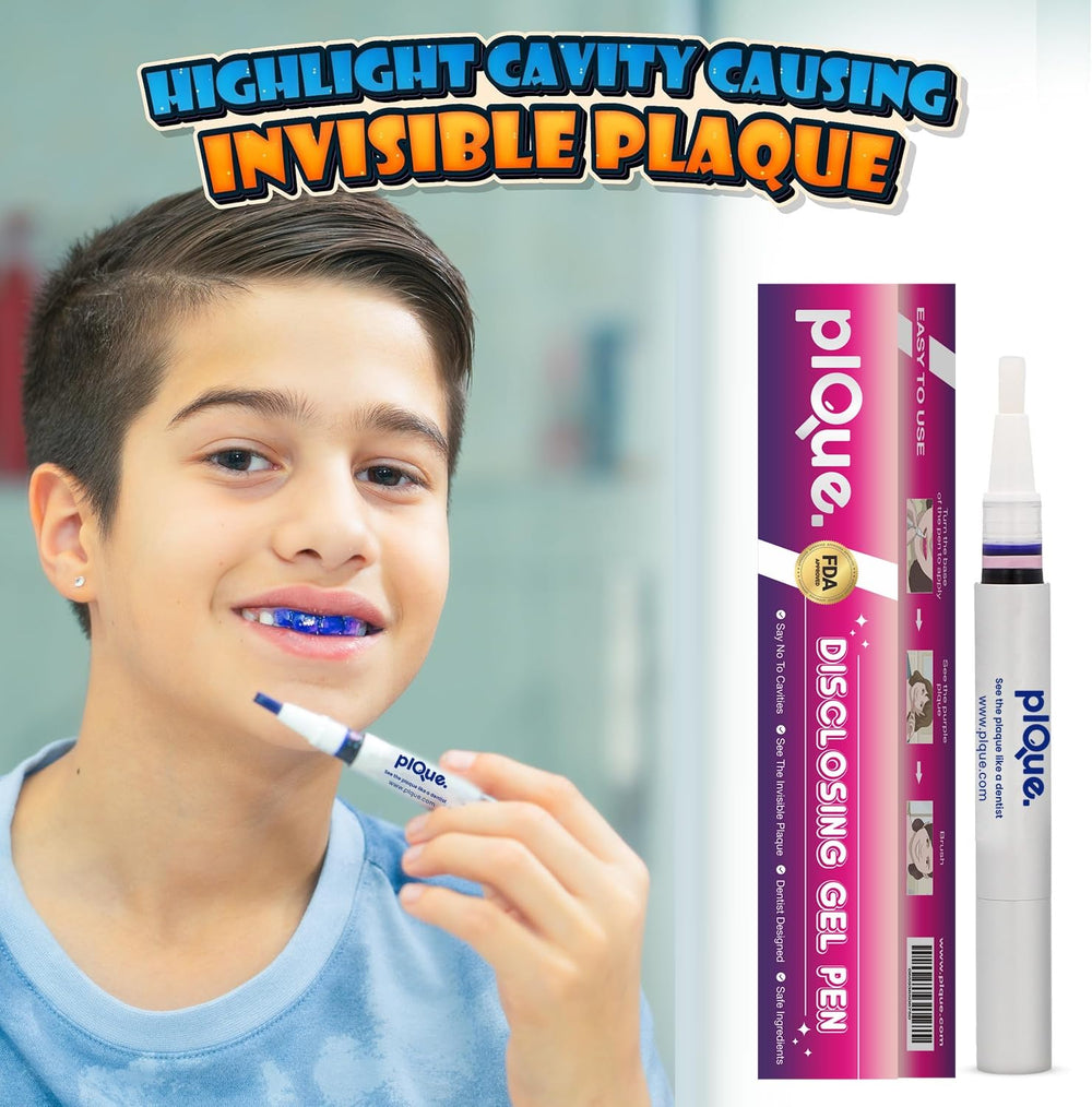 Brushing with purple stain showing cleaned vs missed areas