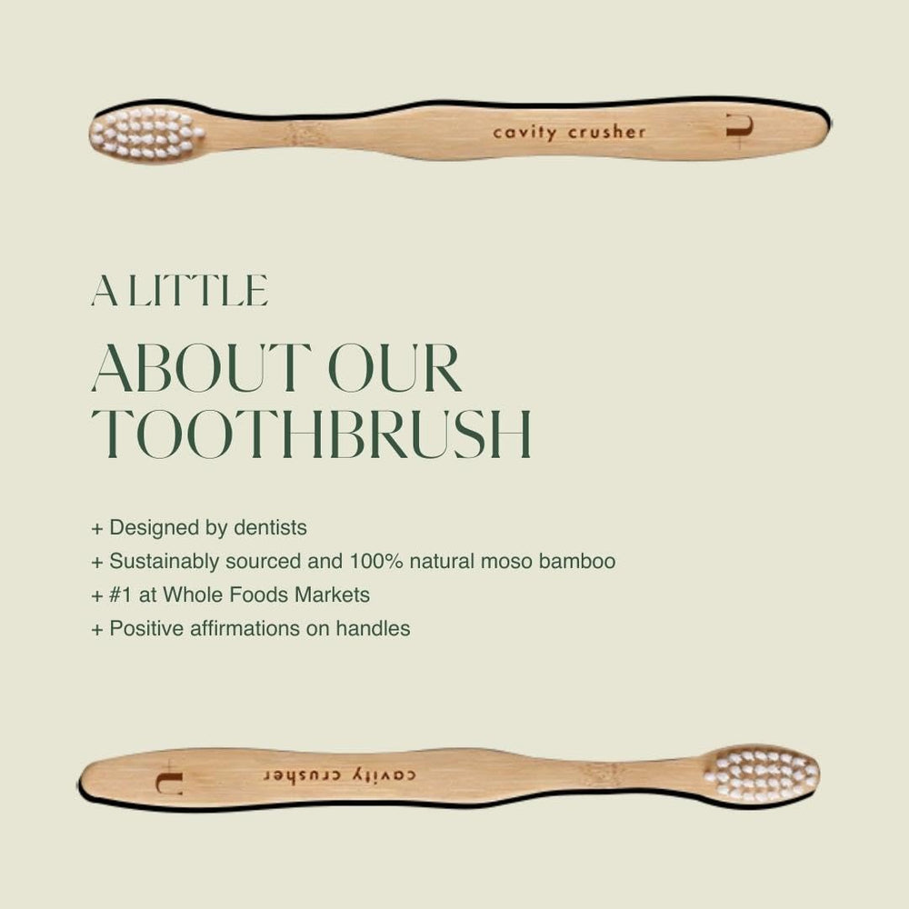 Close-up of extra-soft bristles on a bamboo toothbrush