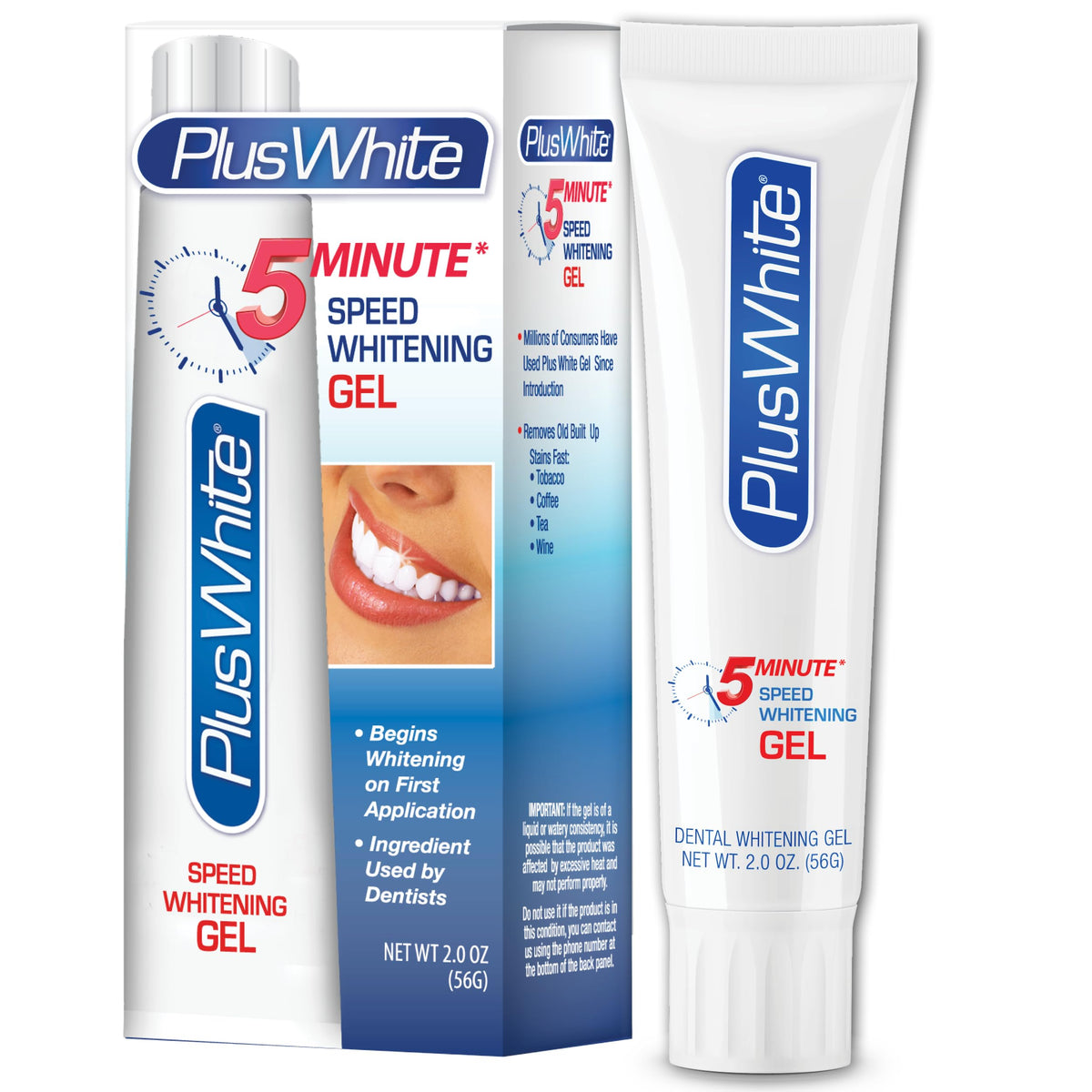 Plus White Speed Whitening Gel bottle and 2 oz tube - front view