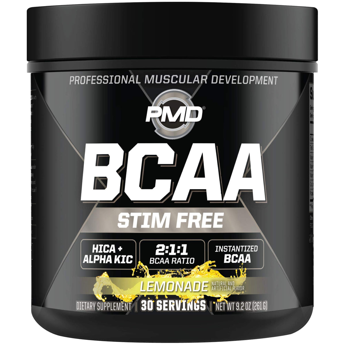 PMD BCAA Stim-Free Lemonade bottle with scoop
