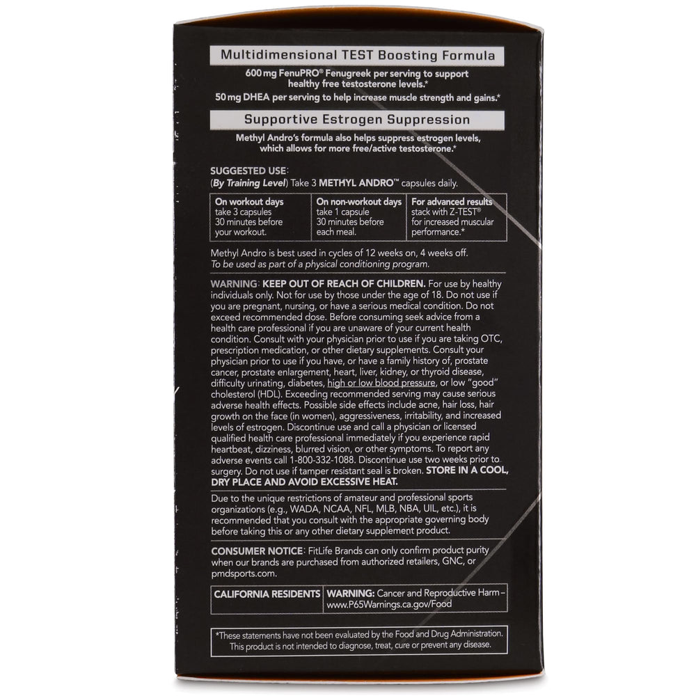 PMD Methyl Andro Fenupro bottle focuses on fenugreek-based anabolic support.