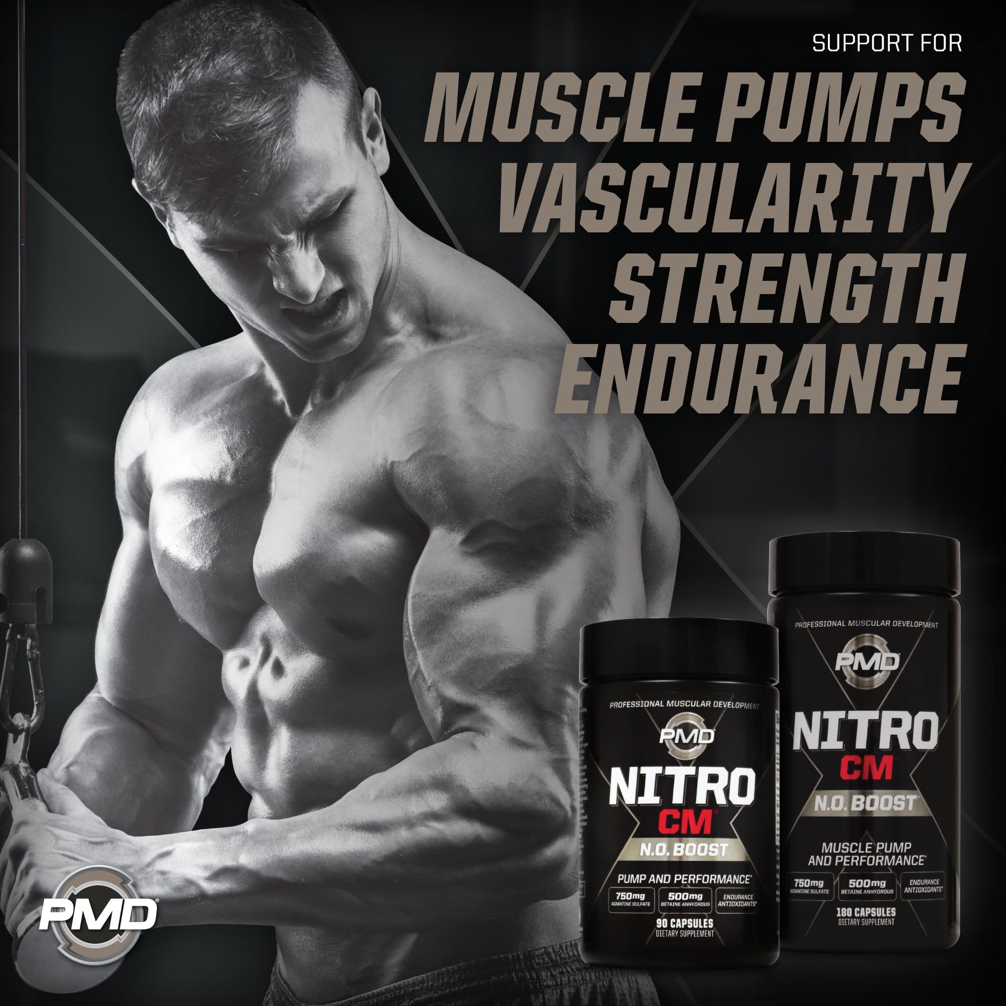 PMD Nitro CM serving scoop ready for quick pre-workout preparation.