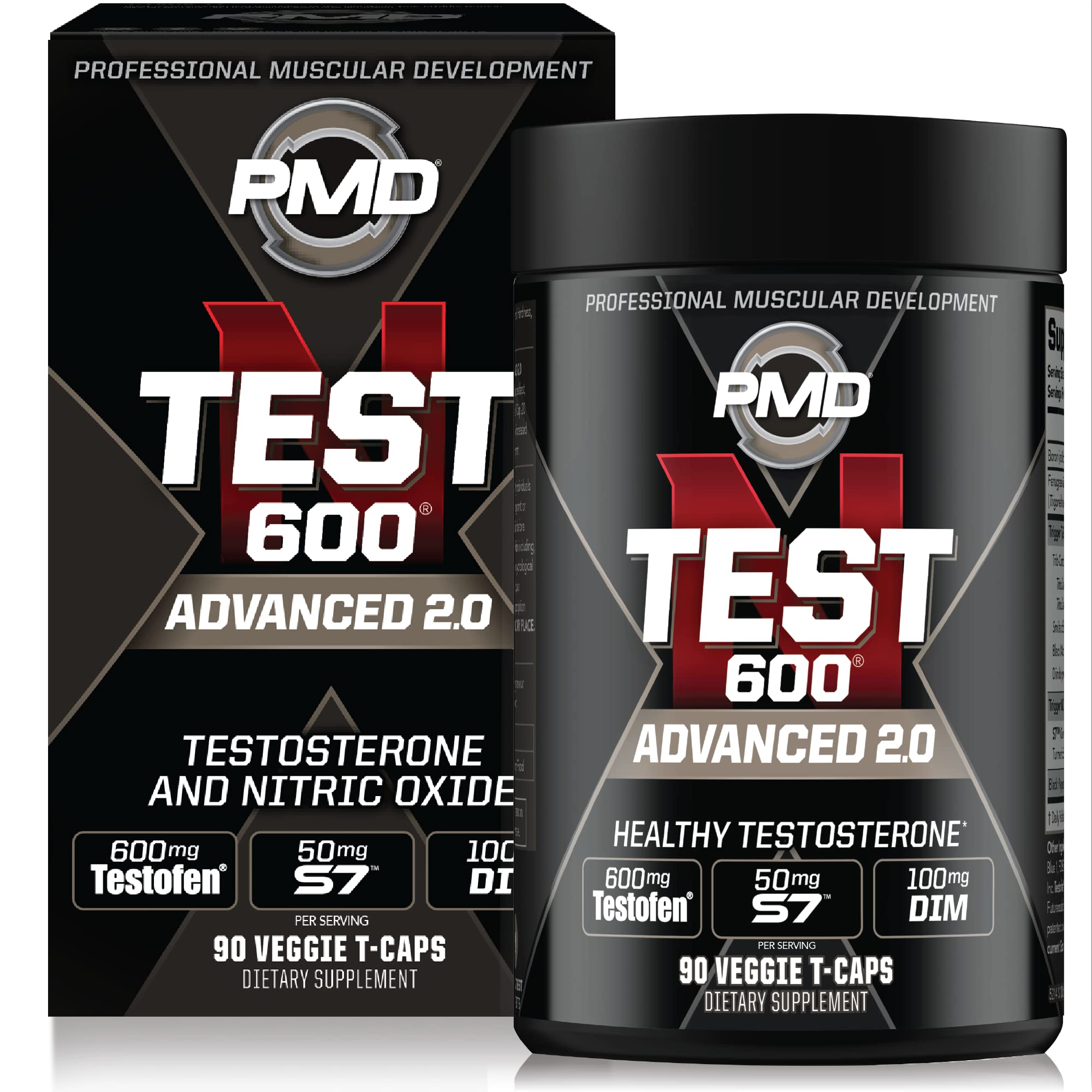 PMD N-Test 600 Advanced bottle front shows 90 veggie capsules for lean gains