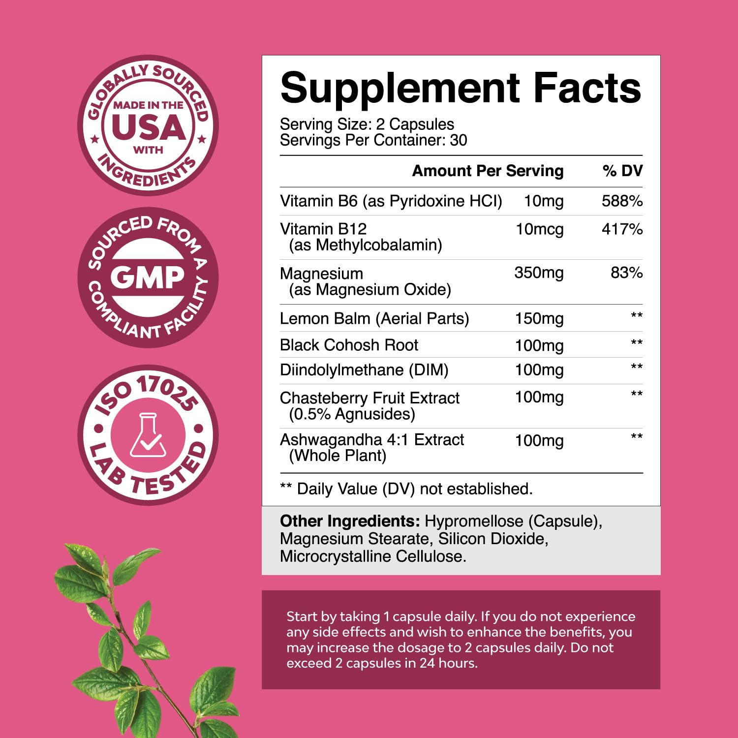 Ingredients: DIM, chasteberry, black cohosh, and ashwagandha