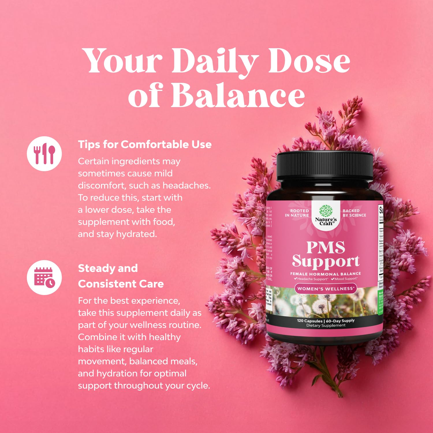 PMS support supplement bottle close-up