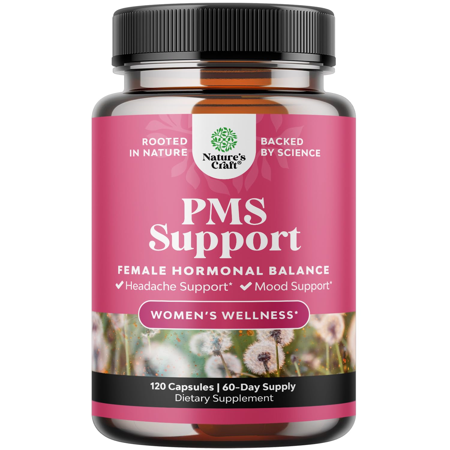 PMS support supplement bottle and packaging showing 120 count