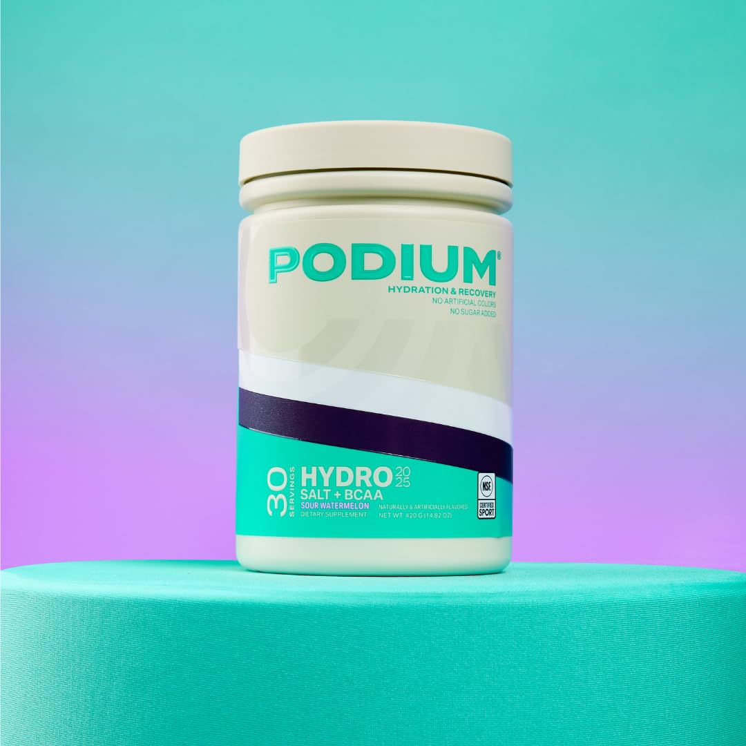 Podium Nutrition Hydro+Salt label closeup with NSF certification and serving size details