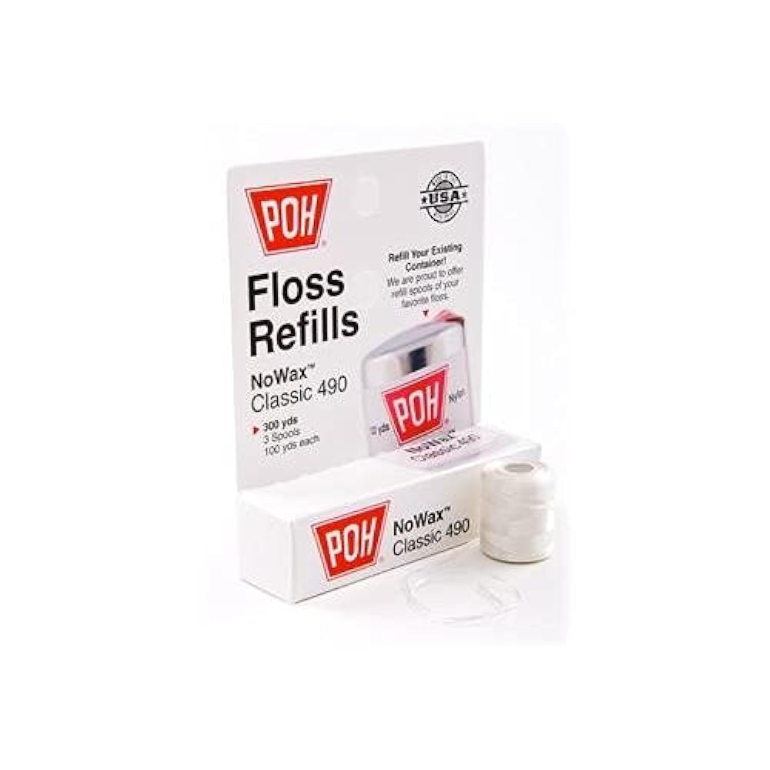 POH NoWax Classic 490 floss refills — 3 spools, 100 yd each (total 300 yd)