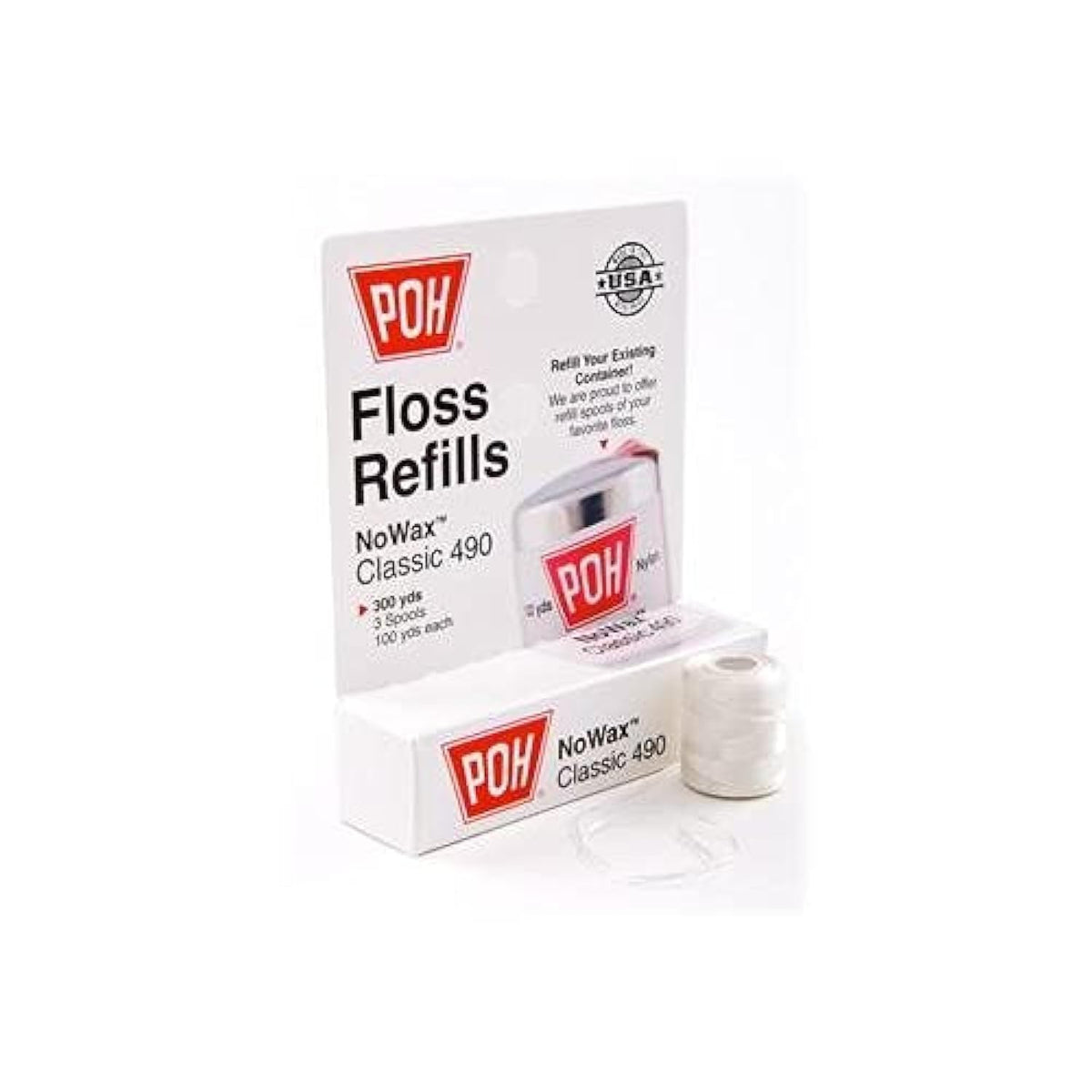 POH NoWax Classic 490 floss refills — 3 spools, 100 yd each (total 300 yd)