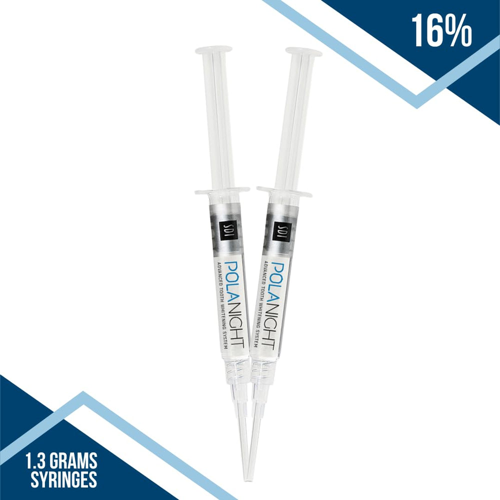 Polanight 16% whitening gel syringes with Spark Dental zipper pouch