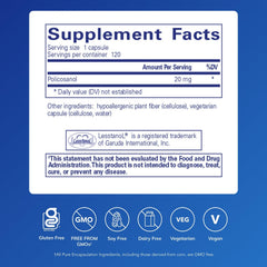 Back panel with supplement facts for Policosanol 20 mg