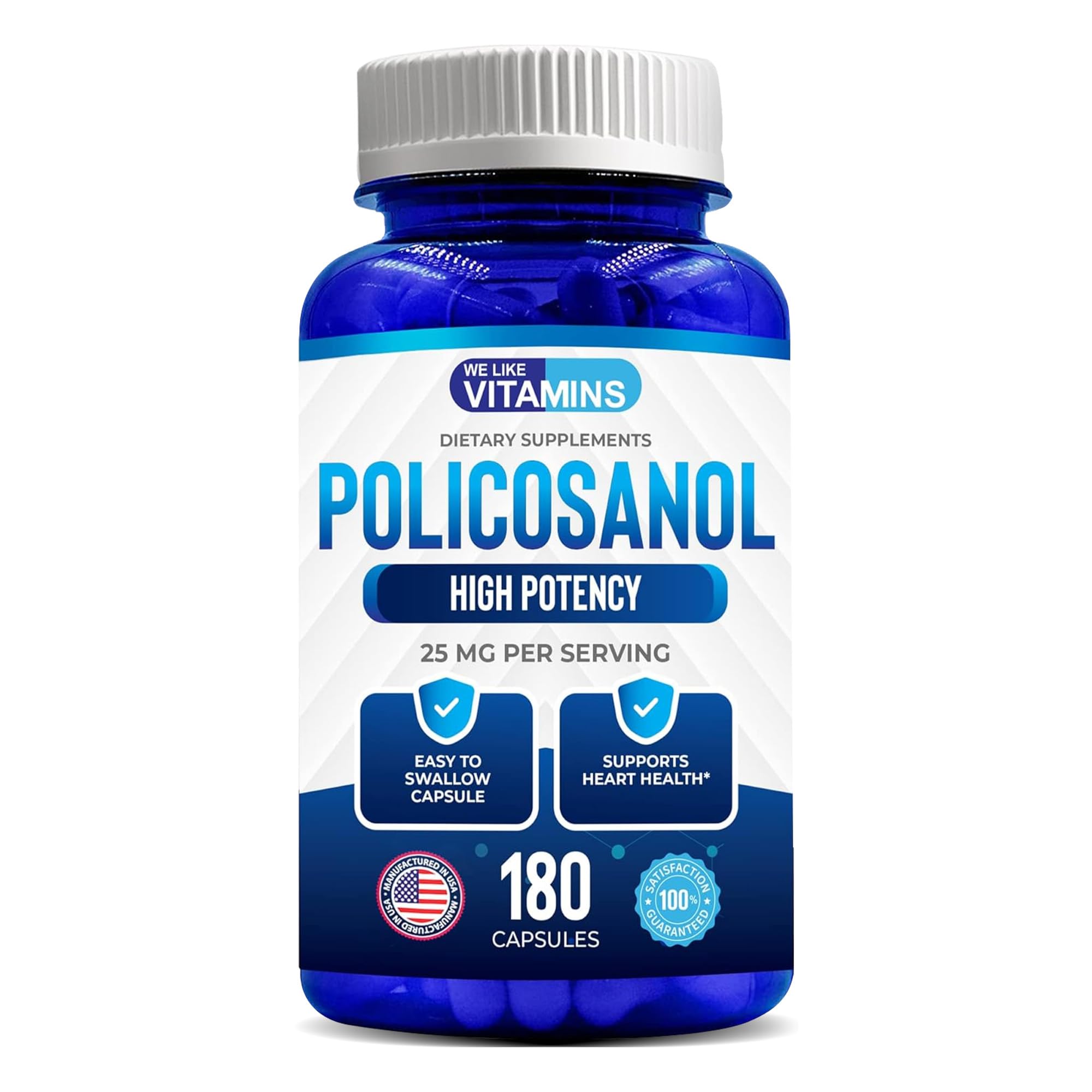 We Like Vitamins Policosanol 25mg bottle with 180 capsules