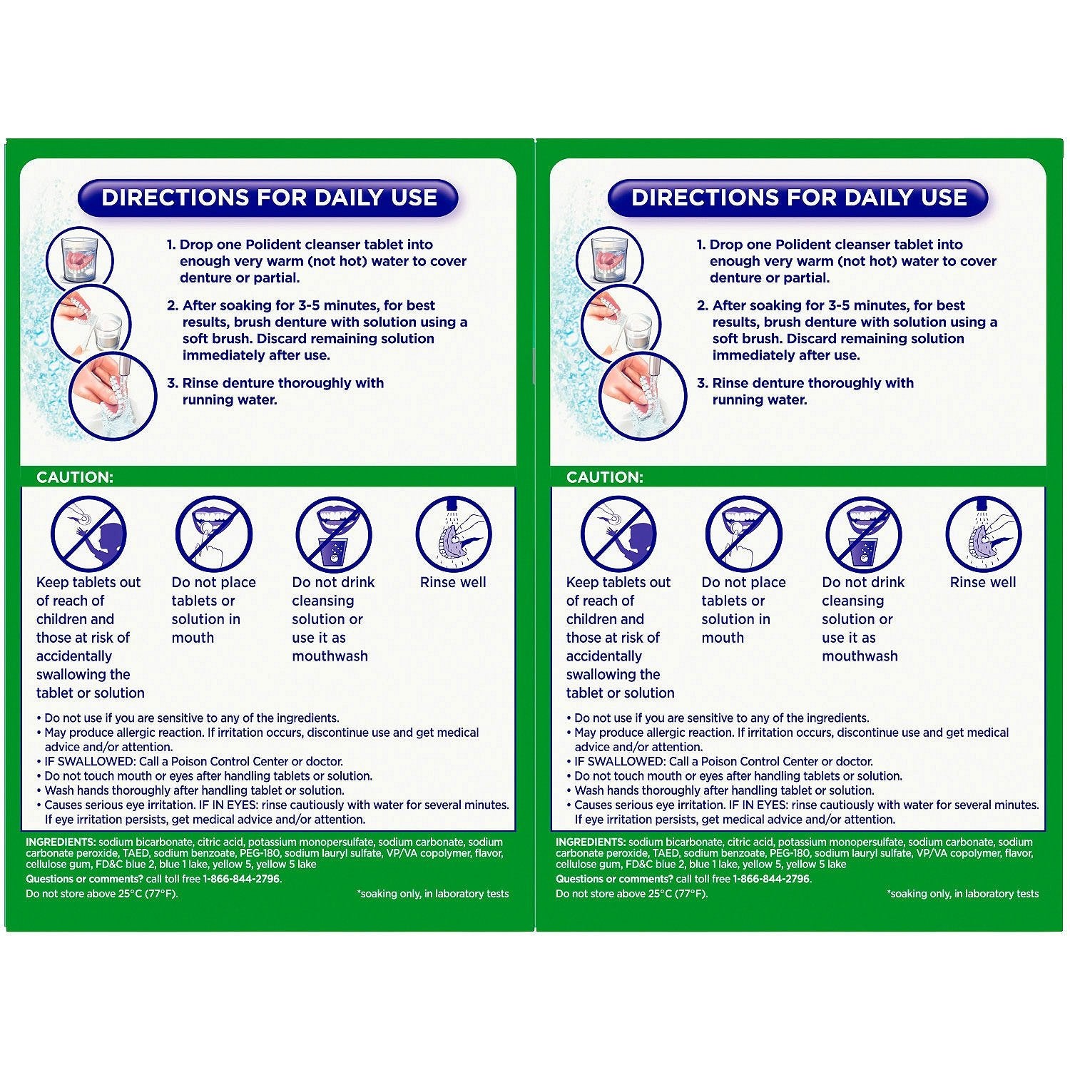 Close-up of Polident 3 Minute Denture Cleanser tablets