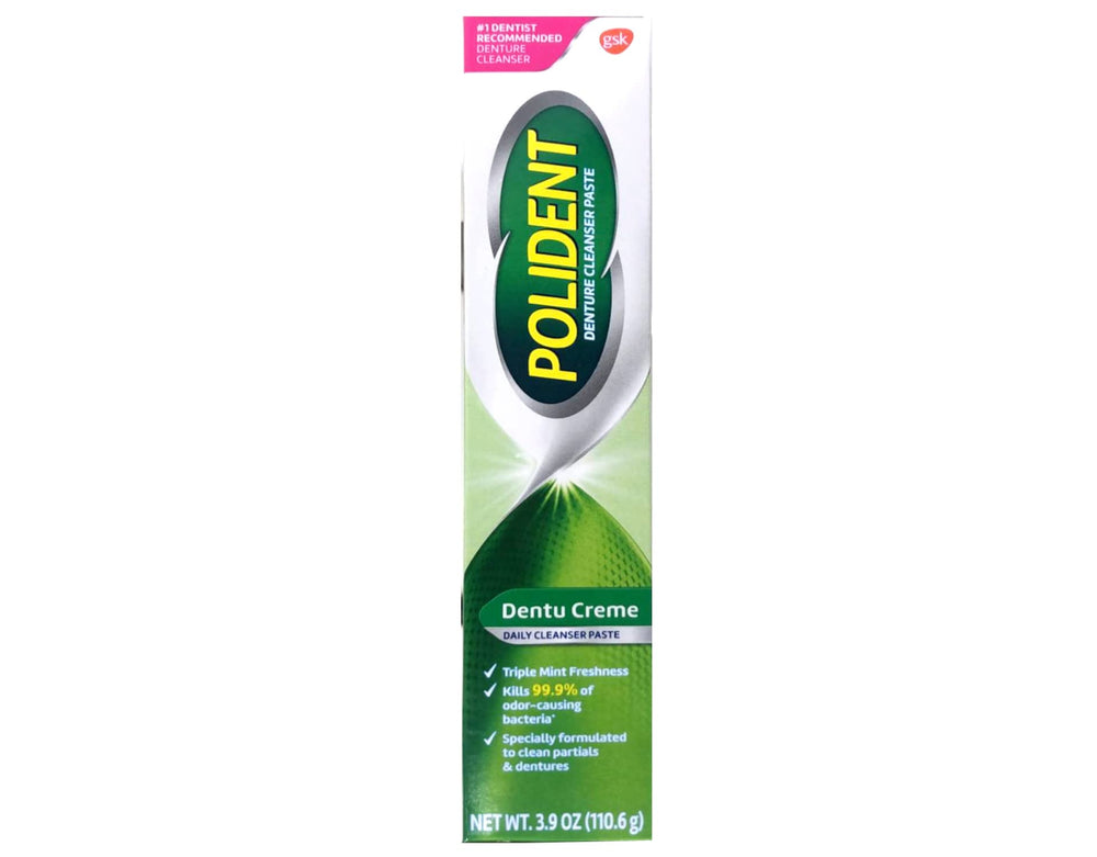 Product shot of Polident Dentu-Creme 3.9 oz denture cleaner