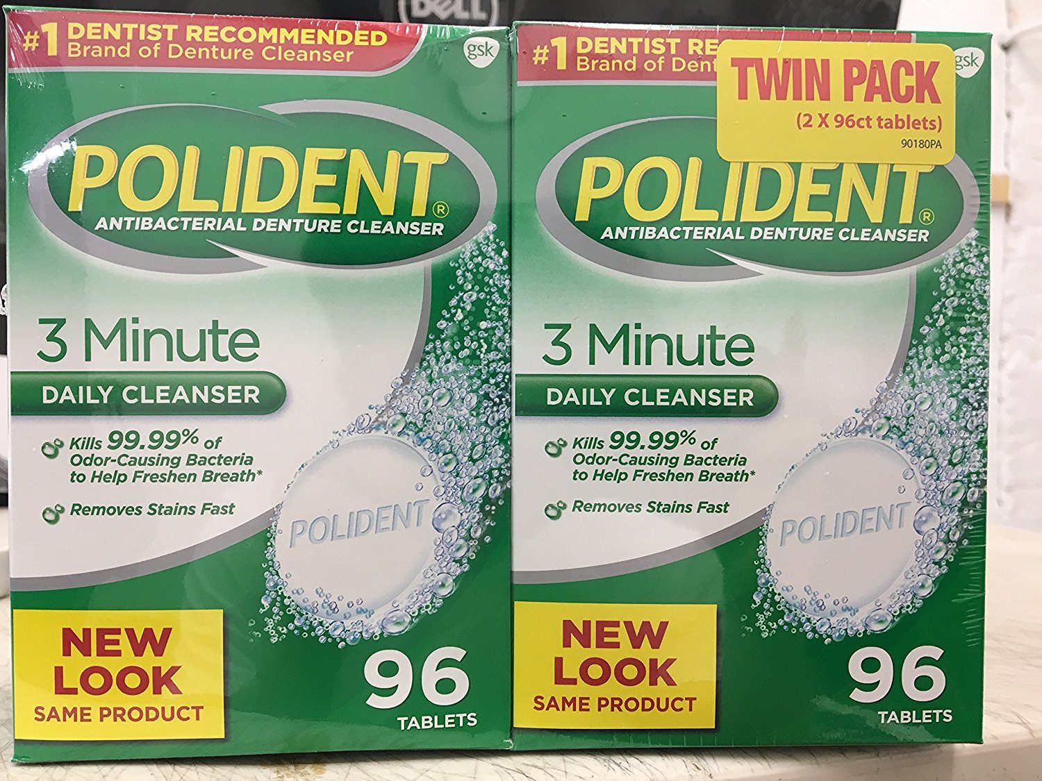 Polident Antibacterial 3 Minute Denture Cleanser with 96 tablets in a pack of 2