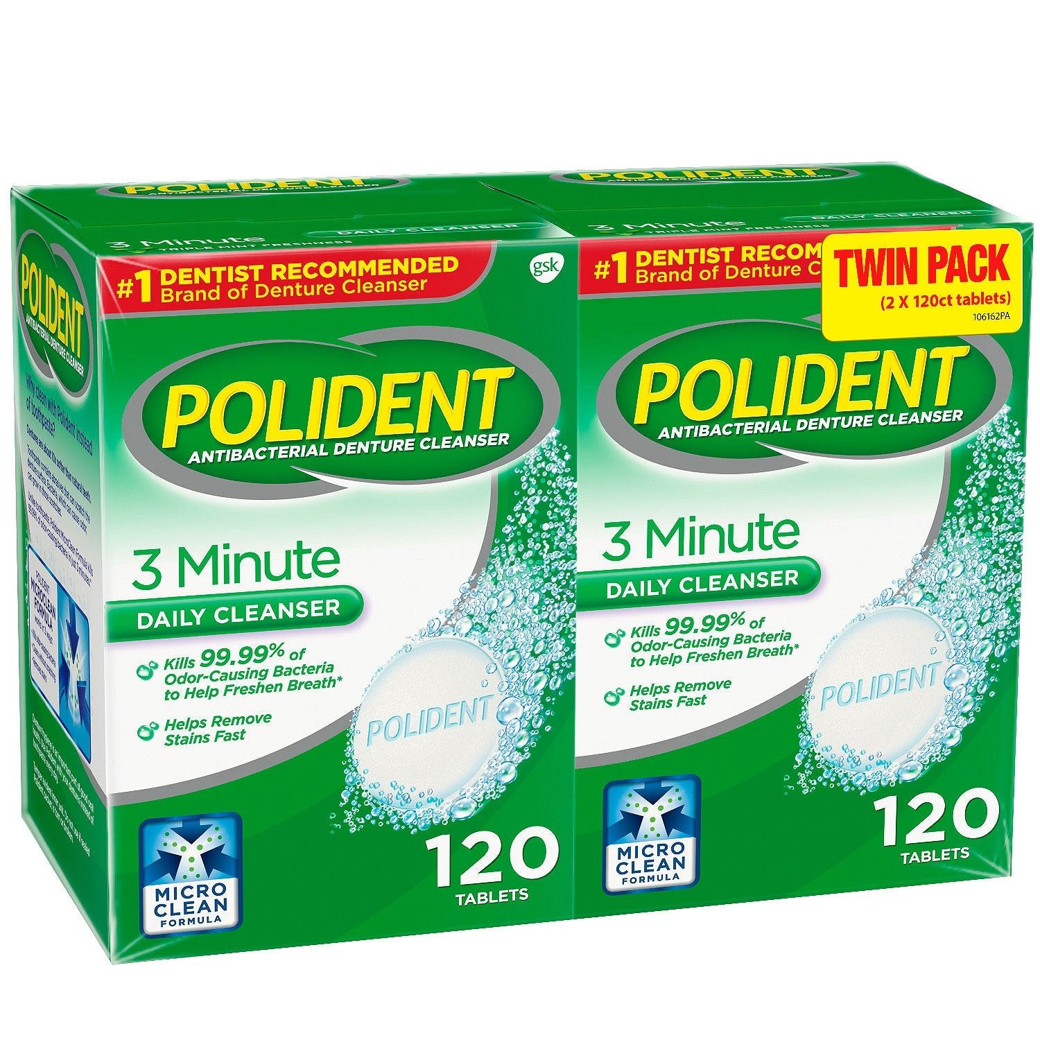 Dentures being cleaned with Polident 3 Minute Denture Cleanser