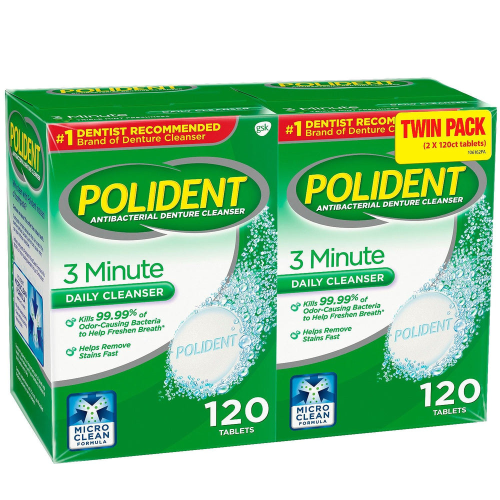 Dentures being cleaned with Polident 3 Minute Denture Cleanser