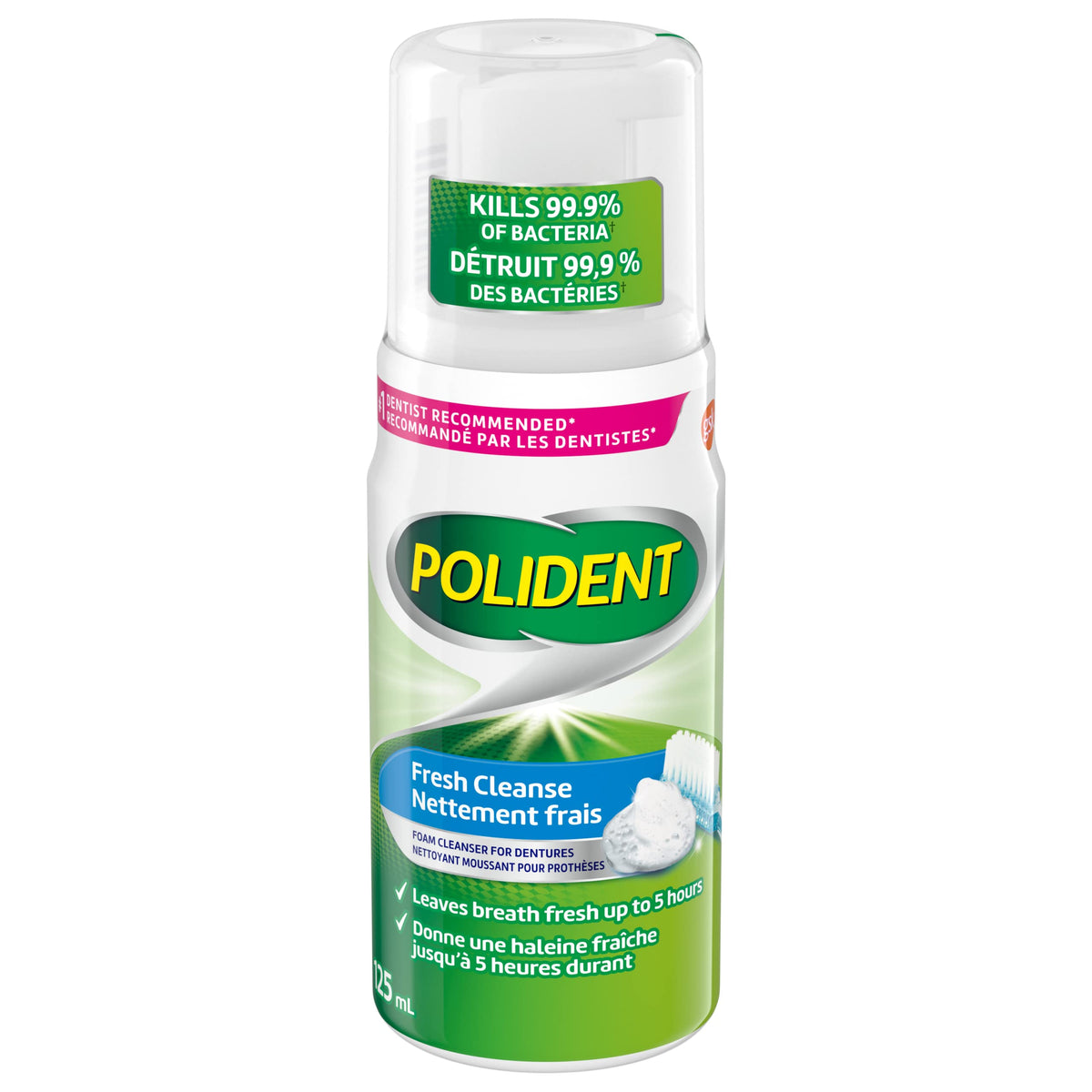 Main product shot of Polident Fresh Cleanse Foaming Denture Cleaner 125ml