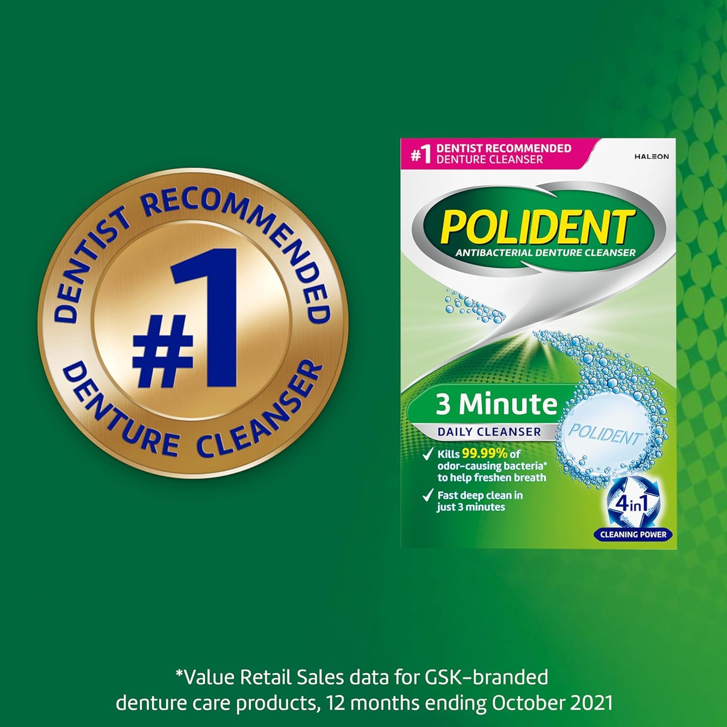 Polident Smokers Denture Cleanser 120 count label and tablets