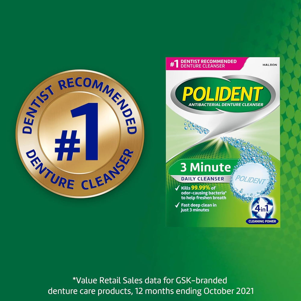 Polident Smokers Denture Cleanser 120 count label and tablets
