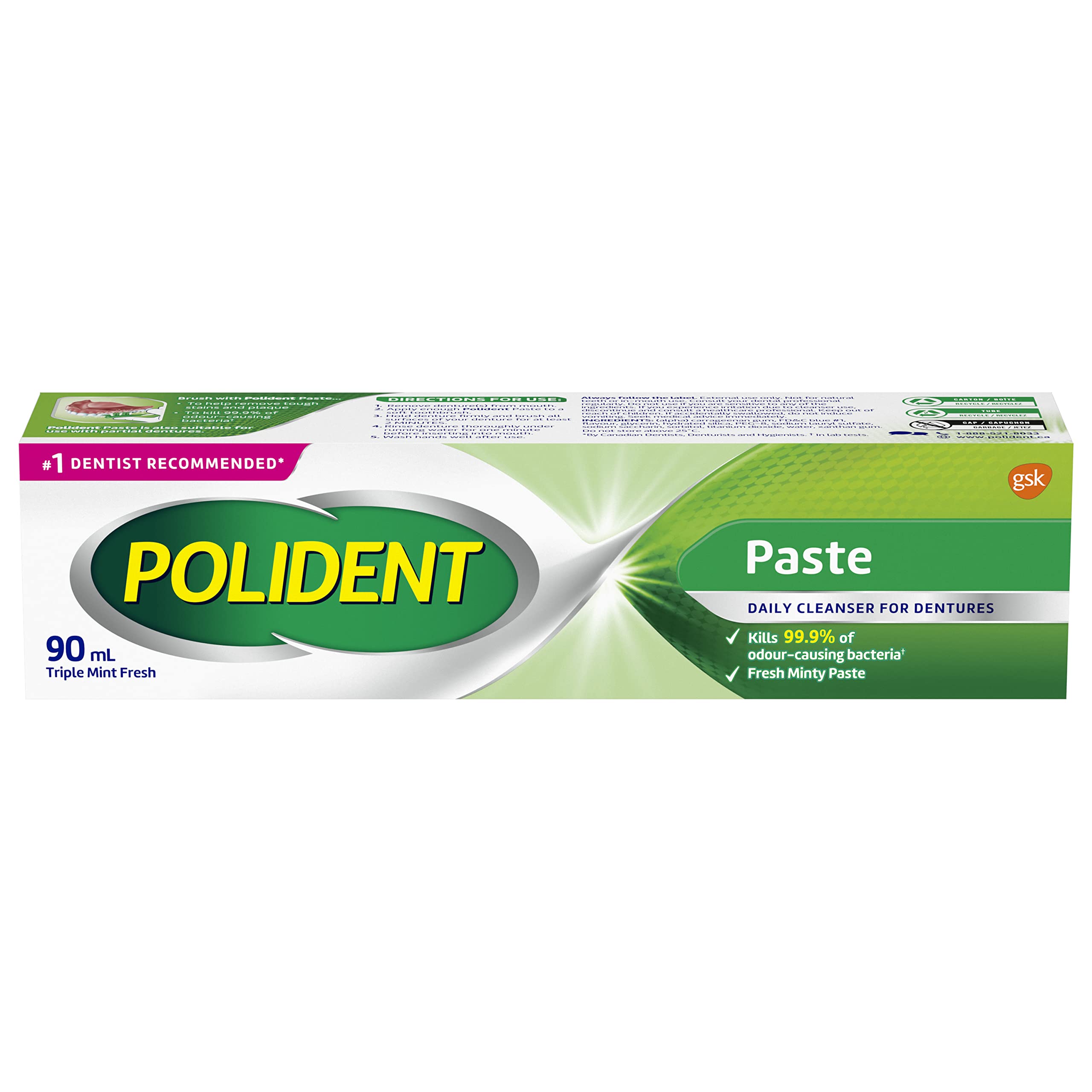 Front view of Polident Denture Cleanser Paste 90ml