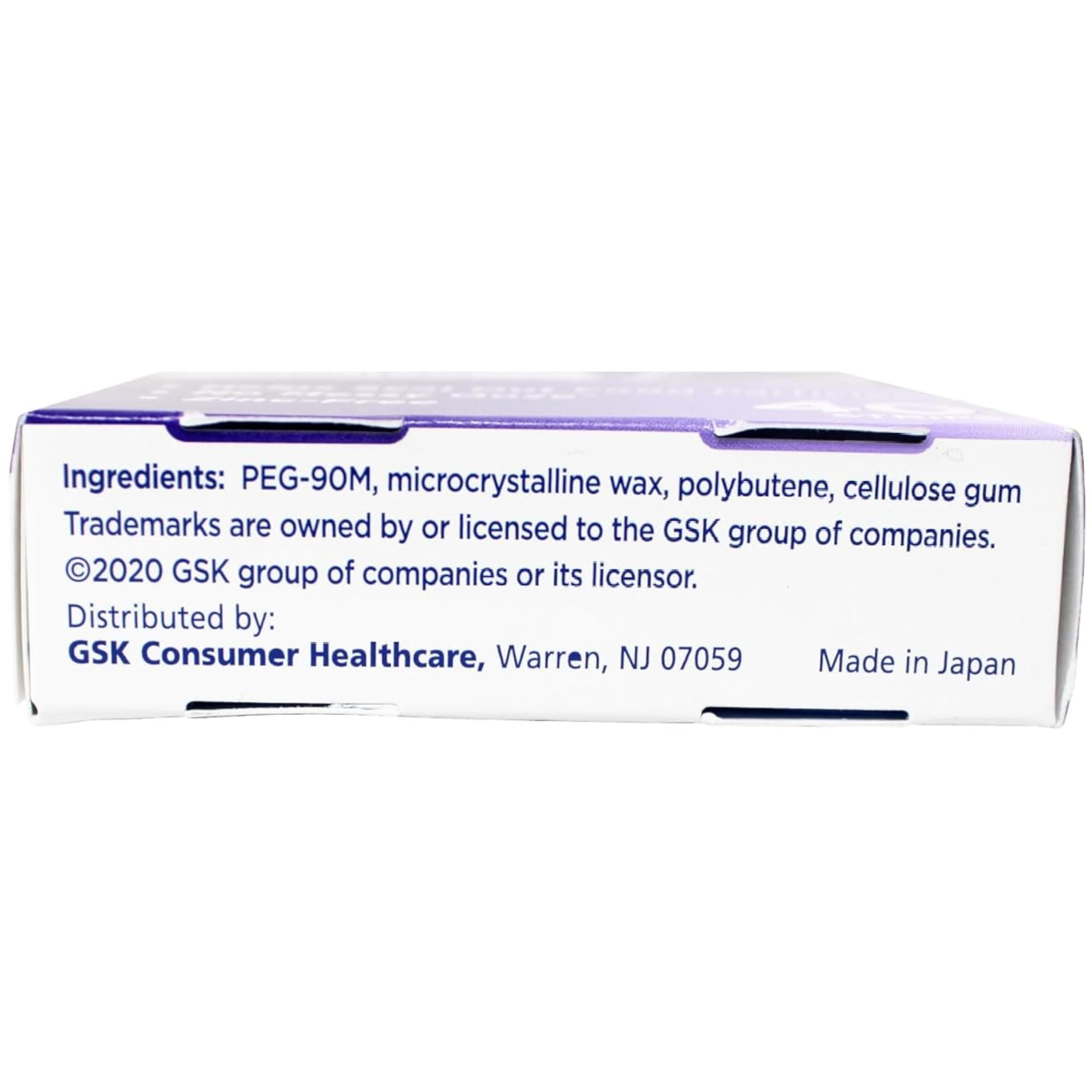 Ingredients: PEG-90M, microcrystalline wax, polybutene, cellulose gum