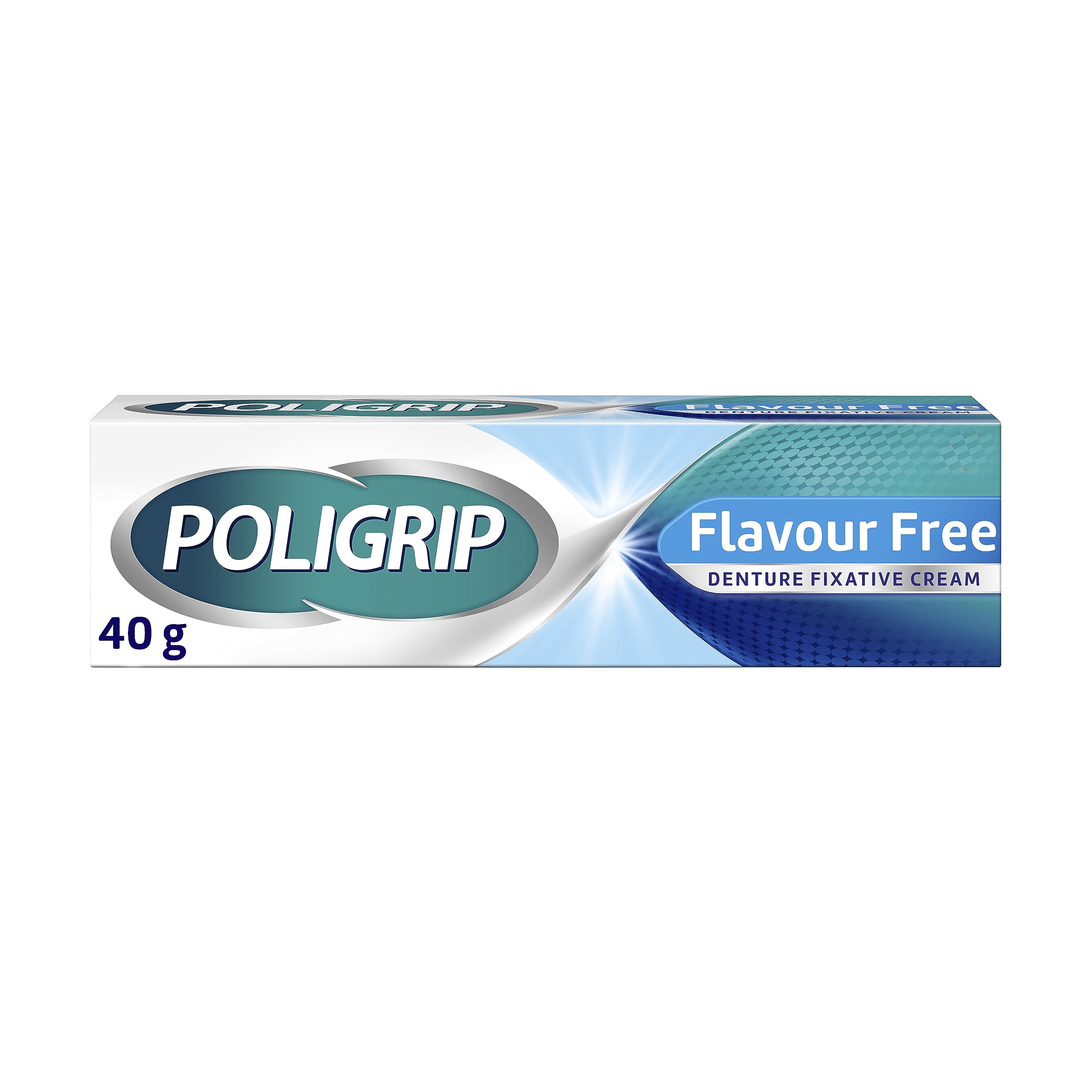 Poligrip Flavour Free Denture Adhesive 40g pack shot