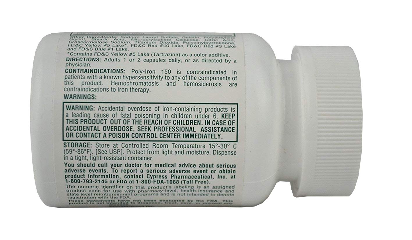 Poly-Iron 150 Capsules packaging label