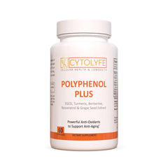 Bottle of Polyphenol Plus with therapeutic dose label