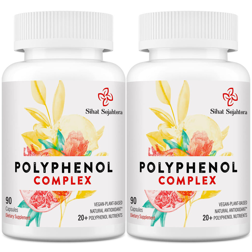 Bottle of 67,500 mg polyphenols supplement on white background