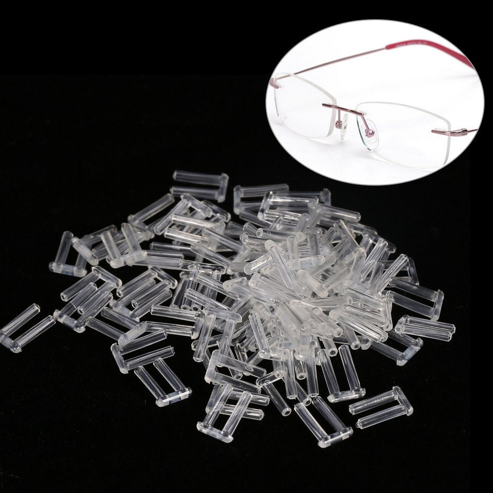 Transparent plastic compression sleeves fixing rimless lenses