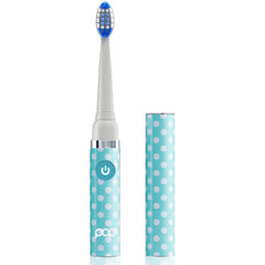 Side angle of ergonomic slim travel toothbrush
