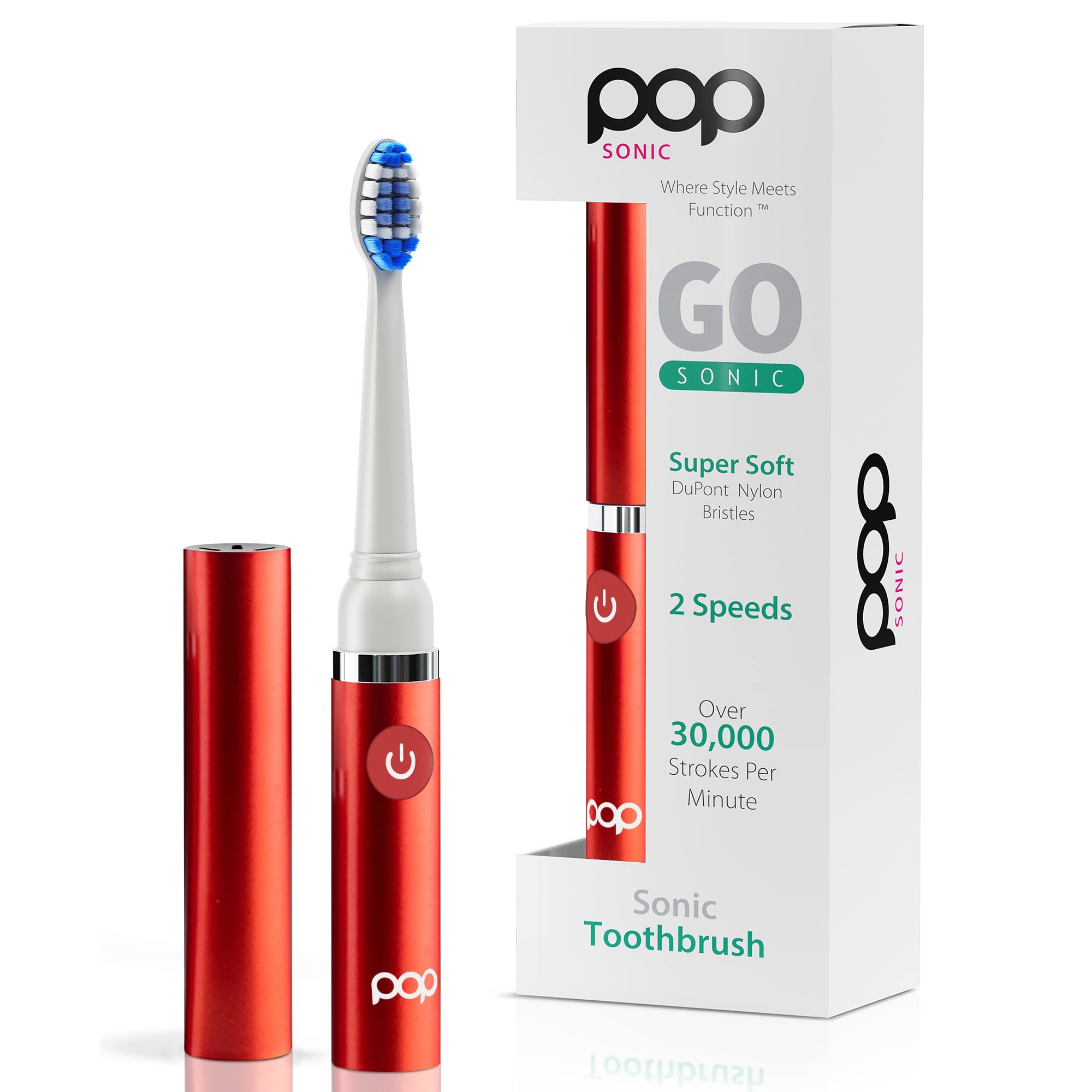 Front view of Pop Sonic Electric Toothbrush Metallic Red