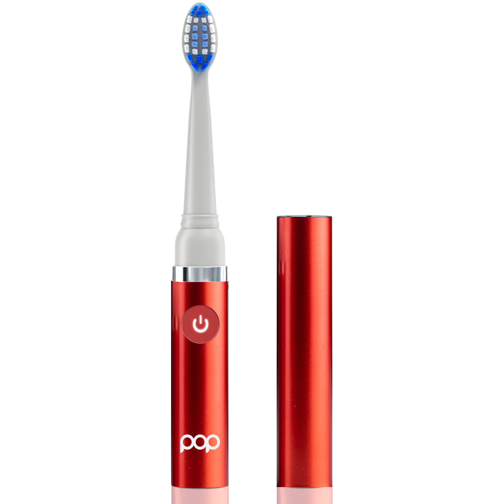 Side view of Pop Sonic travel toothbrush Metallic Red