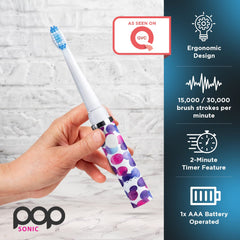 Toothbrush showing two speed settings of 15000 and 30000 strokes per minute
