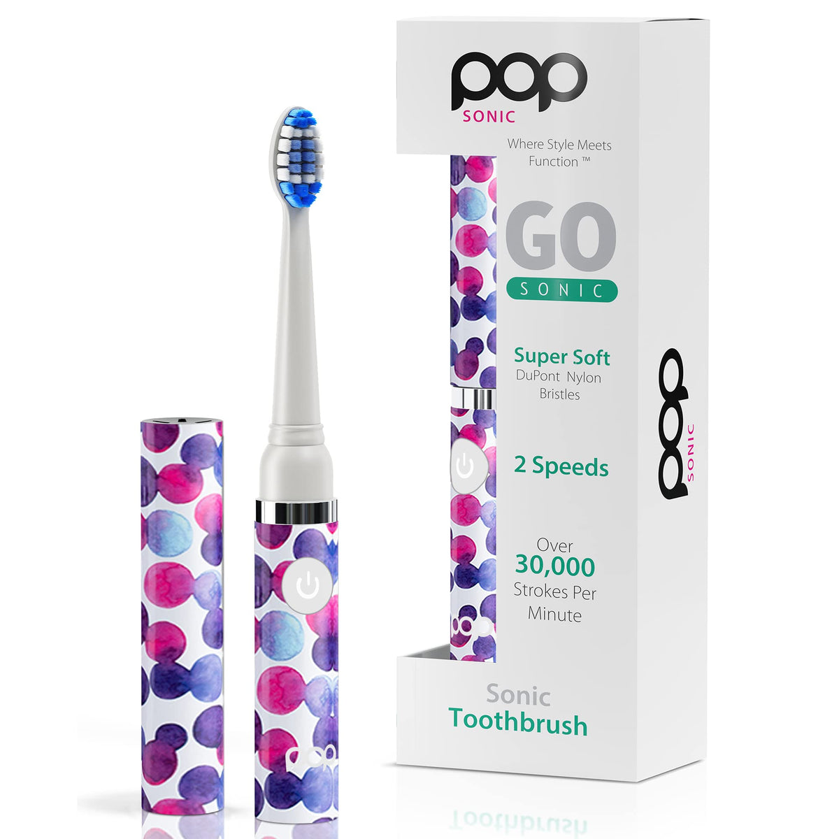 Front view of Pop Sonic Electric Toothbrush Purple Bubble