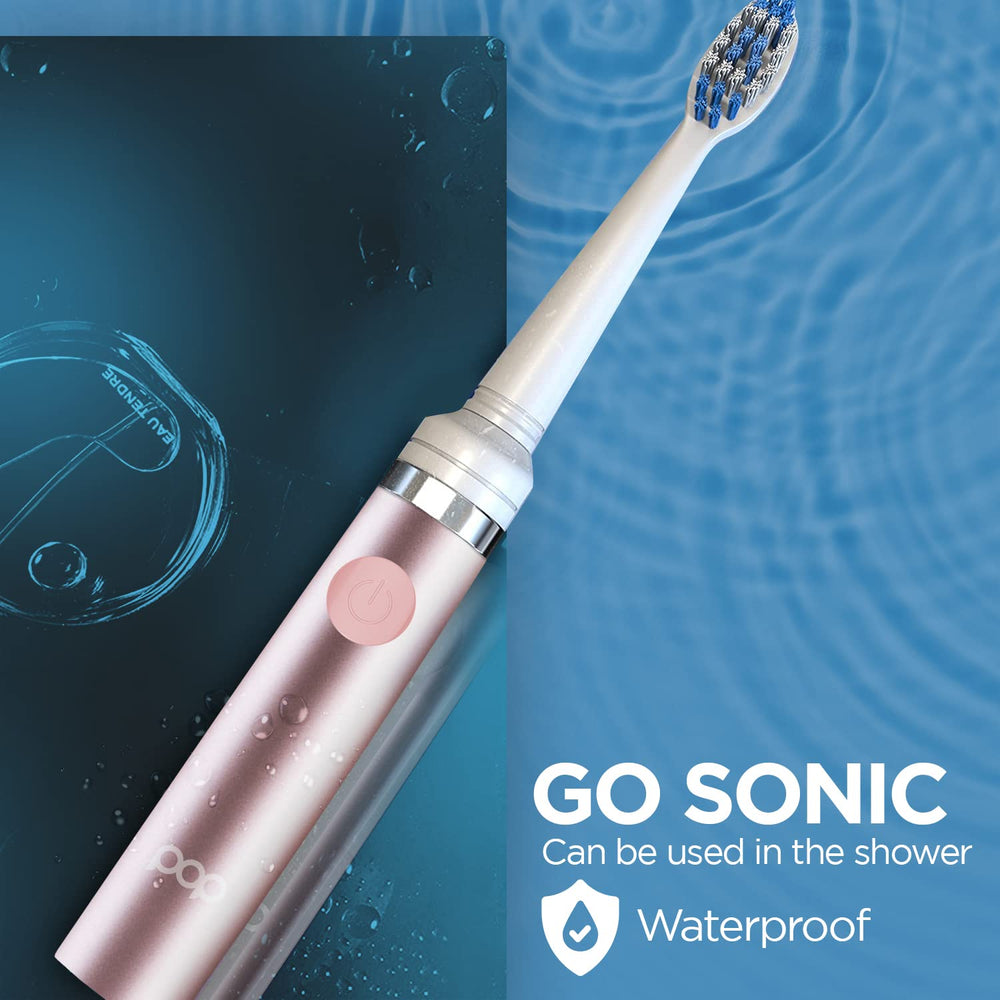 Ergonomic and compact design of Pop Sonic metallic rose toothbrush