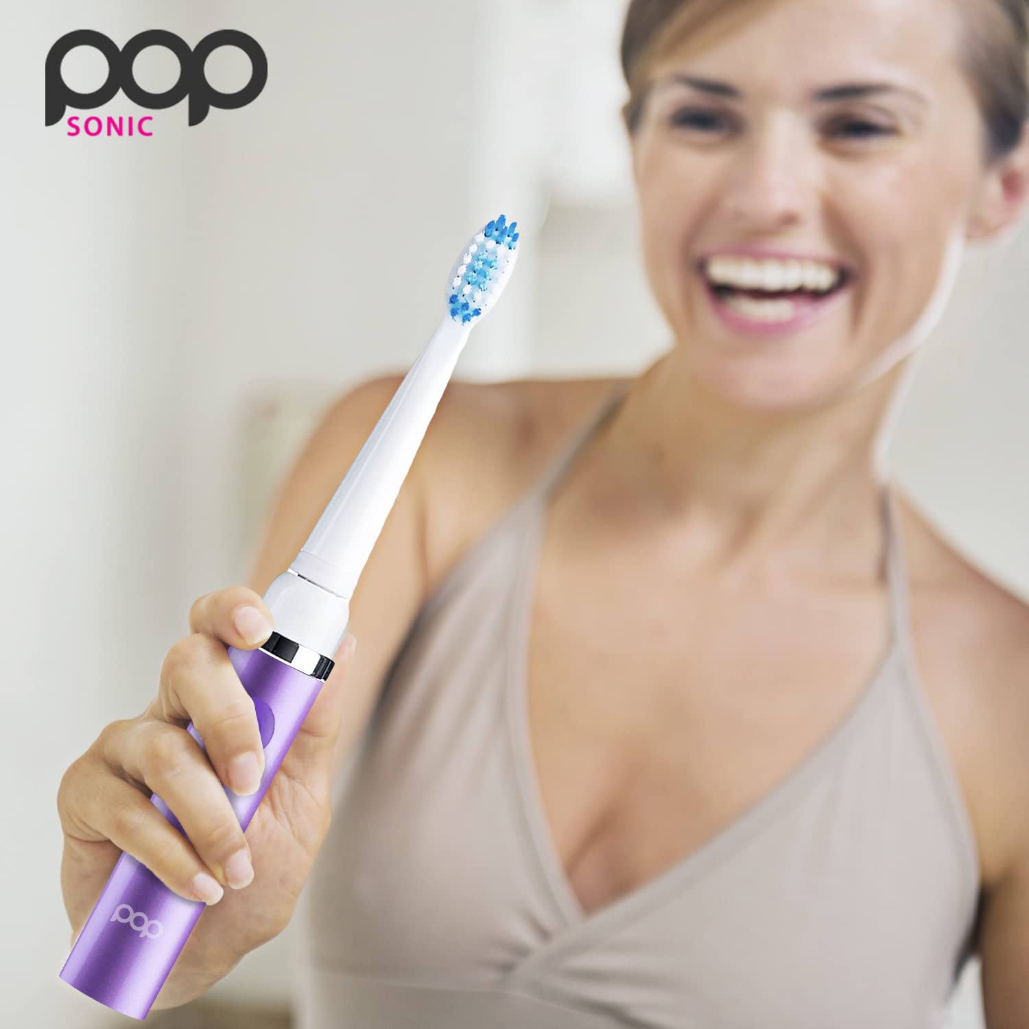 Quadrant pacer and 2-minute timer on Pop Sonic Purple travel toothbrush