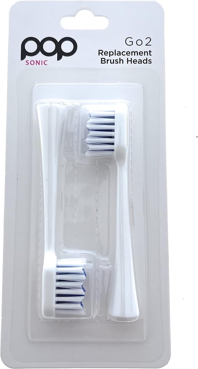 Pop Sonic Replacement Toothbrush Heads Pack of 2 with Super-Soft DuPont Dynex Nylon Bristles
